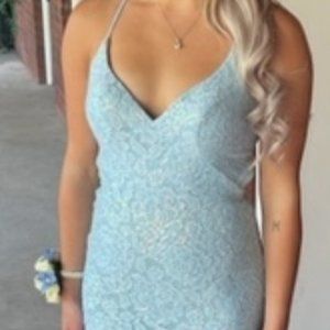 Light Blue Sequin Lace-Up Back Mermaid Dress